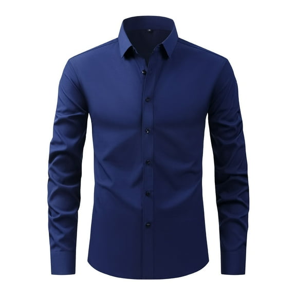 Razzly Men's Dress Shirt Non Business Casual Slim Fit Long Sleeve Button Down Shirt for Formal and Everyday Wear(Navy,XS)