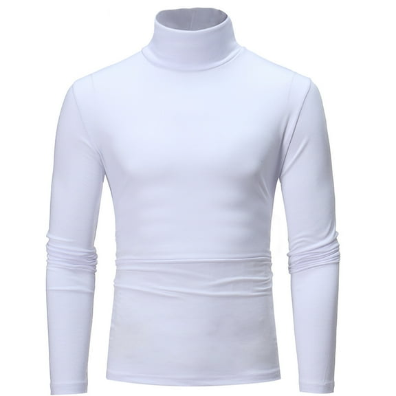 Razzly Men's Dress Shirts Slim Fit Long Sleeve Stretch Turtleneck Top Solid Color Formal Blouse Comfortable Business Casual Shirt(White,L)