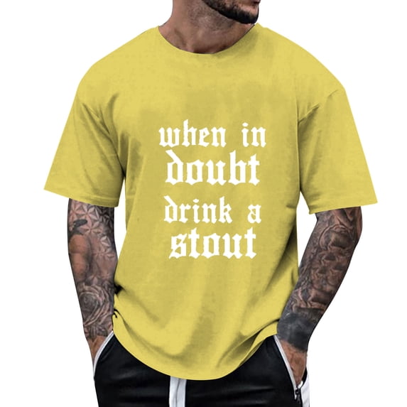 Razzly Men's Graphic T Shirt - Casual Short Sleeve Tee with Funny Print Lightweight and Breathable Comfortable Summer Top for Daily Wear(Yellow,XL)