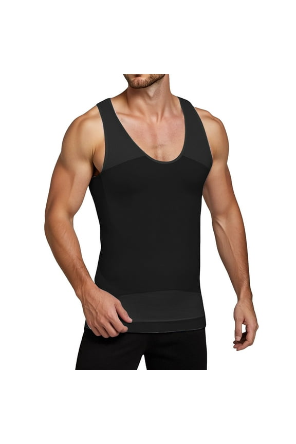 Men's Shapewear Compression Shirt Body Vest Workout Tank Tops for Optimal Fit and Comfort(Black,2XL)