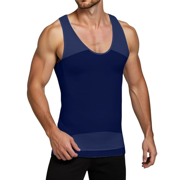 Razzly Men's Shapewear Compression Shirt Body Vest Workout Tank Tops for Optimal Fit and Comfort(Navy,M)
