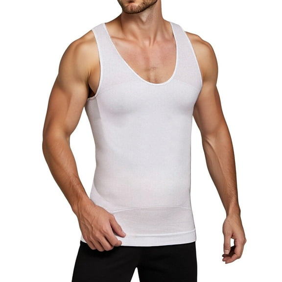 Razzly Men's Shapewear Compression Shirt Body Vest Workout Tank Tops for Optimal Fit and Comfort(White,M)