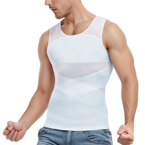 Razzly Men's Shapewear Vest Breathable Fitness Training Waist Lift Belly Back Support Design for Enhanced Performance(White,L)