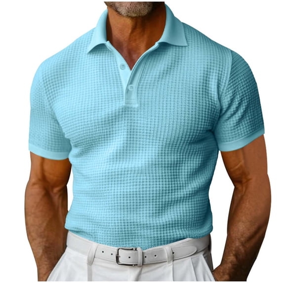 Razzly Men's Slim Fit Shirt European Style Comfortable Short Sleeve Casual T-Shirt for Modern Gentlemen(Light Blue,XL)