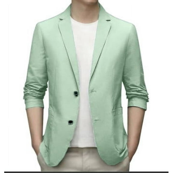 Razzly Men's & Suit Jackets Lightweight Summer Suit Jacket Casual Stretch Slim Fit Button Sport Coats for Style and Comfort(Green,6XL)