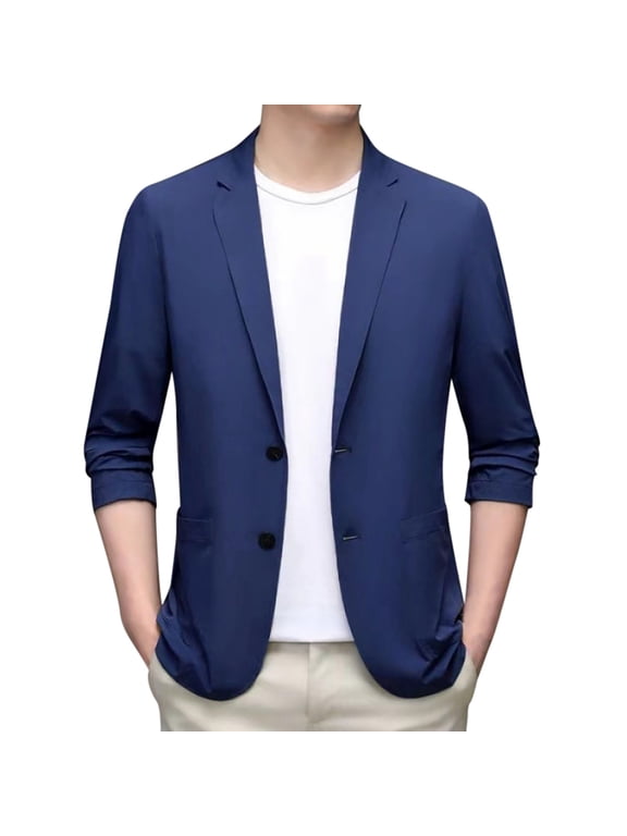 Men's & Suit Jackets Lightweight Summer Suit Jacket Casual Stretch Slim Fit Button Sport Coats for Style and Comfort(Navy,4XL)