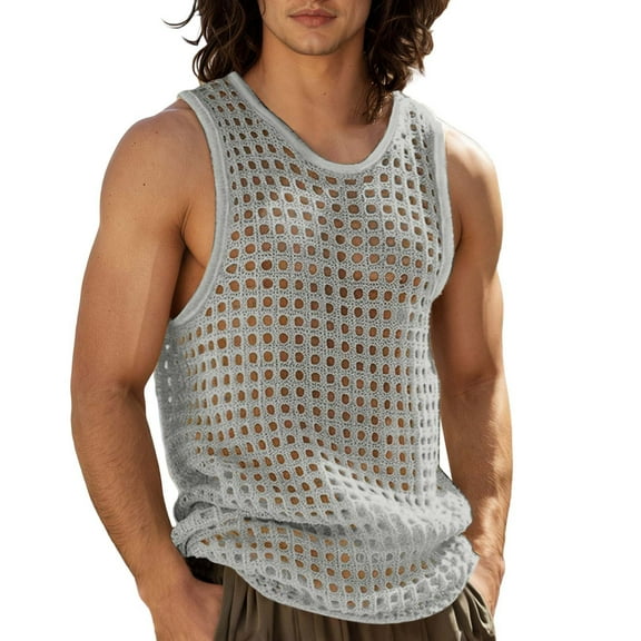 Razzly Men's Tank Tops Lightweight Mesh Hooded V Neck Sleeveless Casual Vest Top for Everyday Wear(Light Gray,S)