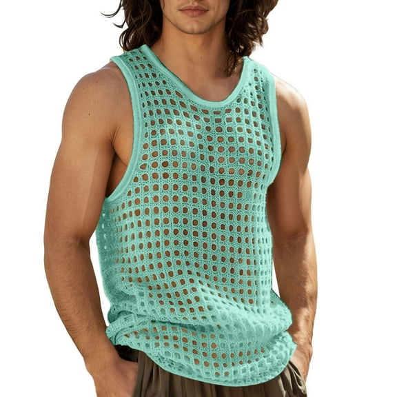 Razzly Men's Tank Tops Lightweight Mesh Hooded V Neck Sleeveless Casual Vest Top for Everyday Wear(Light Green,2XL)