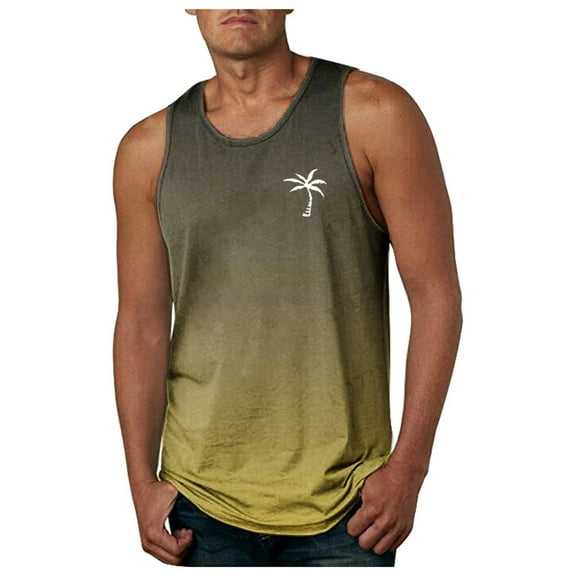 Razzly Men's Tank Tops Sleeveless Gradient Sports Shirt for Exercise Swimming Beach Fitness Training Casual Wear(Beige,4XL)