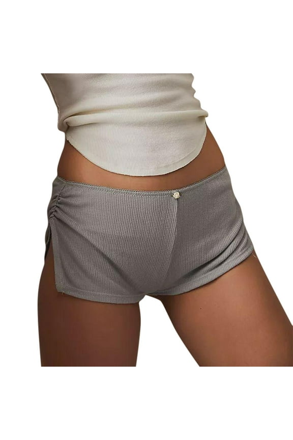 Micro Shorts For Women Low Waist Side Slit Mini Boy Shorts Slim Pajamas Shorts Bottoms Sleepwear Long Swim Shorts for Women Womens Shorts for Summer Cargo Shorts for Women plus Size(Grey,M)