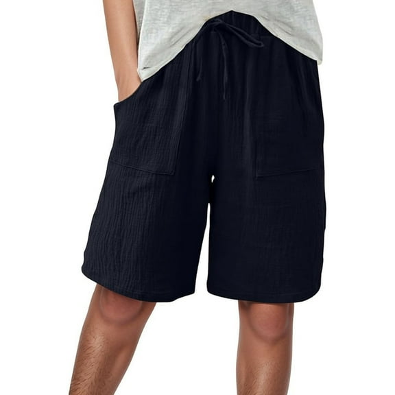 Razzly Shorts For Women Knee Length Linen Wide Leg High Waisted Beach Summer Pants Casual Short Pant on Casual Pants for Women Womens Flax Pants Womens Pants Rompers for Summer Casual Women(Navy,3XL)