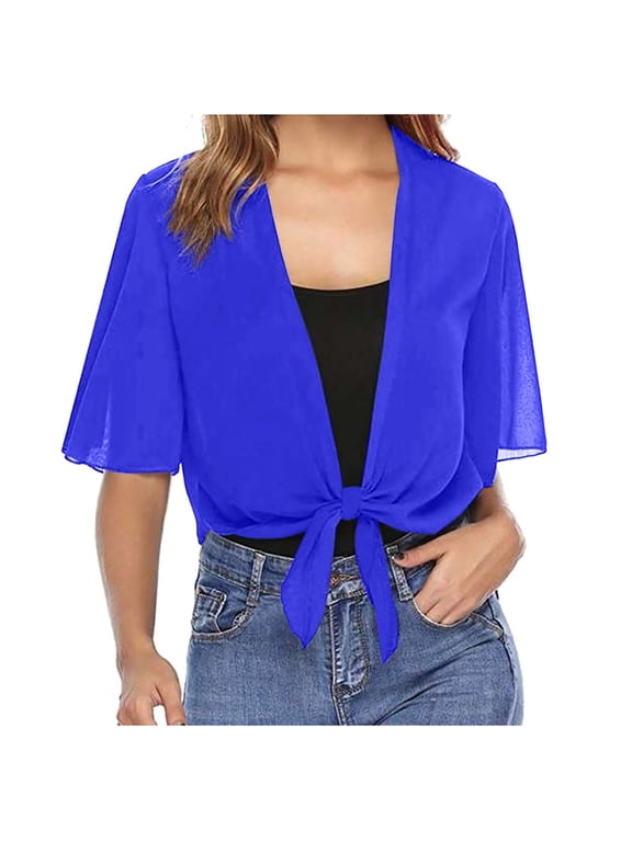 Soft Cardigan Sweater Sweater for Women Cardigans Sweaters for Women 2017 Lightweight Sweaters for Women Summer Duster Cardigan for Women Women Tie Front Chiffon Short Sleeve Cropped(Blue,S)