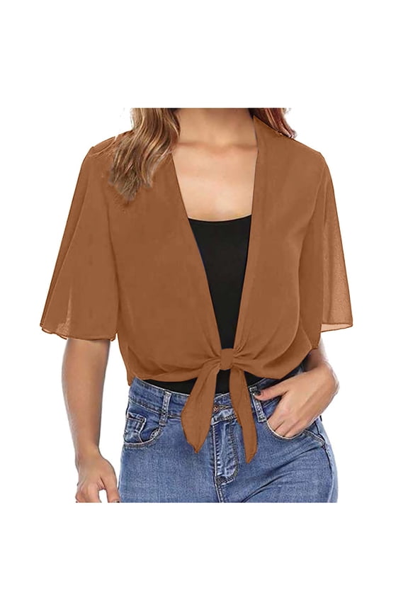Soft Cardigan Sweater Sweater for Women Cardigans Sweaters for Women 2017 Lightweight Sweaters for Women Summer Duster Cardigan for Women Women Tie Front Chiffon Short Sleeve Cropped(Khaki,M)