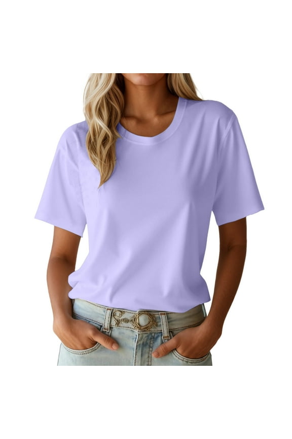 Soft Maternity Blouse Women's Short Sleeve Round Neck Casual Tops Loose Fit Pregnancy Shirt Comfortable Summer Basic Tee Neck Tee Shirt Womens Baseball Tee Technical Shirts Women(Purple,M)