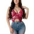 thumbnail image 1 of Razzly Sparkly Sequin Bandage Crop Top Women's Dance Vest Bra Belly Outfit Shiny(Hot Pink,One Size), 1 of 5