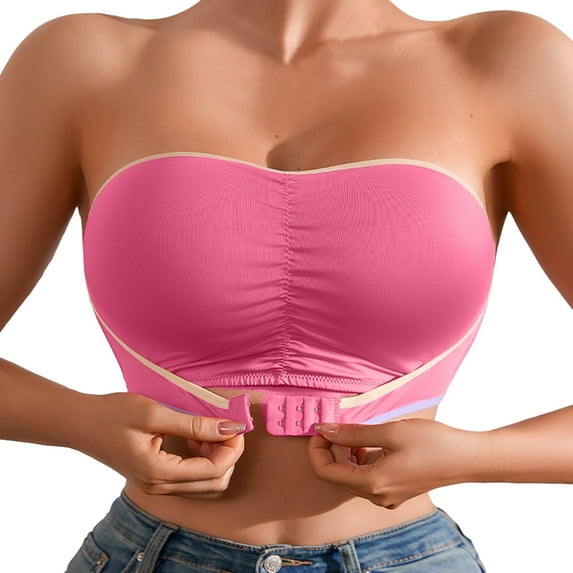 Razzly Sports Bra Bandeau No Underwire Push up Bras for Women No Wire Push up Bra Sports Bras for Girls Womens Strapless Bras One Shoulder Bras for Women Womens Bras Push up No Underwire(Pink,S)