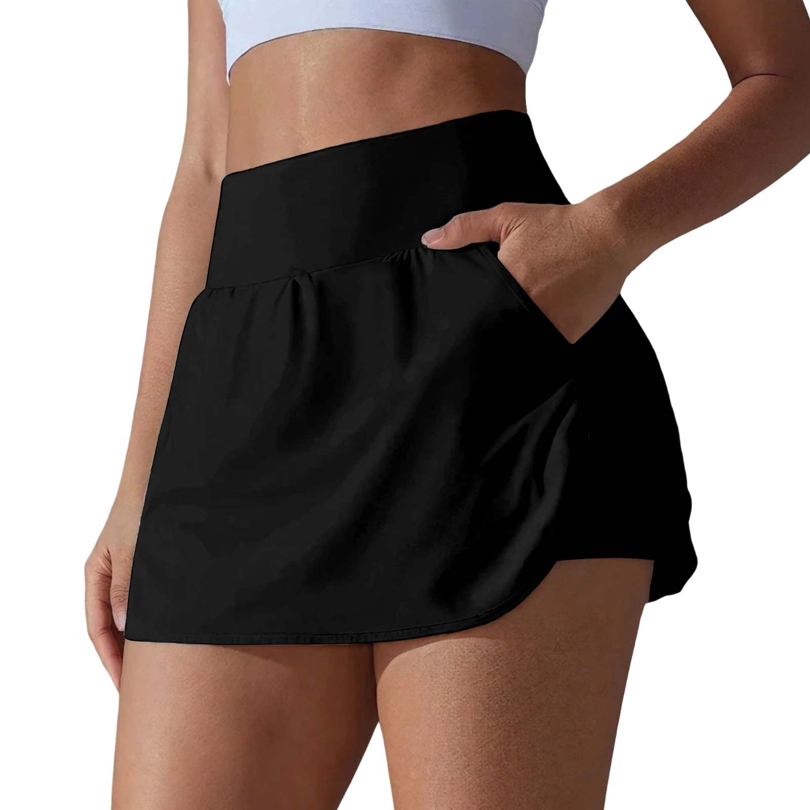 Razzly Spring Dresses Mini Sleeveless Dress Athletic Skirt With Two-Layer Design Casual Tennis Dress Featuring Built-In Shorts for Daily Living and Wear casual dress designed for daily and(Black,XL)