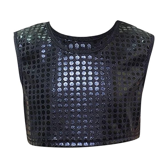 Razzly Toddler Cheerleader Dance Top For Girls Dot Sleeveless Crop Vest Performance Outfit Summer Casual Wear Toddler Teen Youth(Black,2-3 Years)