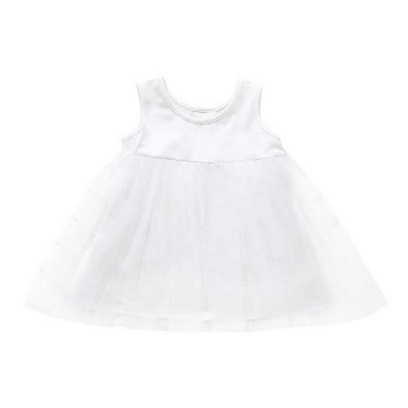Razzly Toddler Girls Summer Sleeveless Tutu Dress Birthday Party Photo Outfit Flower Girl Gown with Layered Skirt and Beaded Neckline(White,18-24 Months)