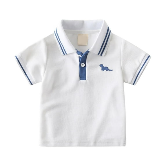 Razzly Toddler Pique Polo, Dinosaur Sport Boys Polo Shirts Toddler Tops Short Sleeve with Collar, Front Button Closure Toddler Uniform Shirts(White,1-2 Years)