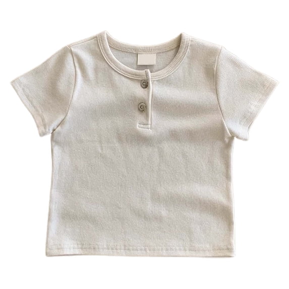 Razzly Toddler Shirts Kids,Solid Color Henley Collar Boys T Shirts Short Sleeve Boys Cotton Tee Shirts Toddler Athletics Baseball Shirt Toddler Boy Summer Vest(Beige,1-2 Years)