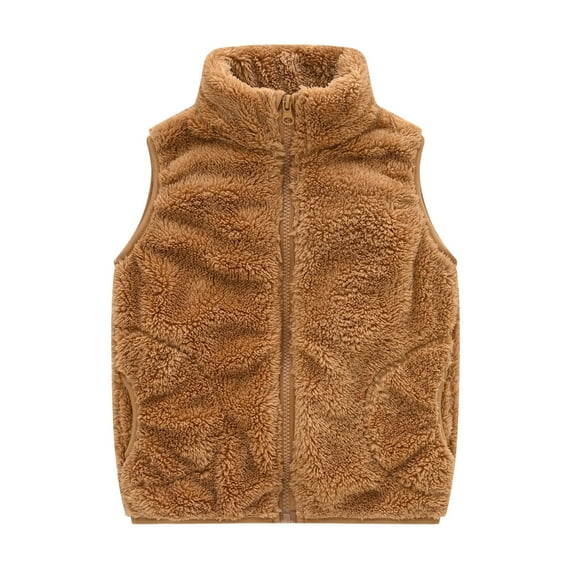 Razzly Toddler Toddler Girls Jacket Zip Up Coat Warm Winter Kids Outwear Soft Lightweight Solid Vest(Khaki,18-24 Months)