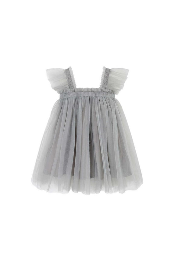 Toddler Toddler Girls Party Dress Ruffled Sleeve A-Line Flower Girl Dresses for Wedding Birthday Holiday Formal Occasions(Grey,18-24 Months)