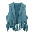 thumbnail image 1 of Razzly Tween Girl's Western Fringe Crop Vest 70s Hippie Boho Tassels Cowgirl Jacket(11-12 Years,Sky Blue), 1 of 3