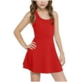 thumbnail image 1 of Razzly Tween Girls Solid Color Sleeveless Dress Slim Fit Stretchy Waistband Casual Summer Outfit for Kids Age 5-15 Comfortable Playwear Outdoor Activities(Red,12-13 Years), 1 of 3
