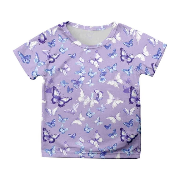 Razzly Tween Print Girls Short Sleeve T-Shirt Casual Comfortable Kids Tee Soft Breathable Top for Toddler and Youth(Purple,10-11 Years)