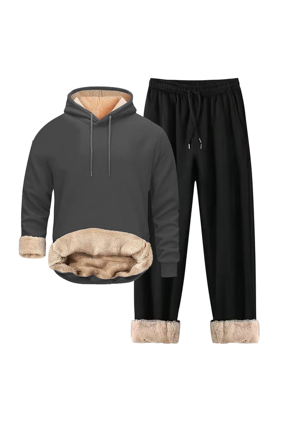 Unisex Casual Sports Winter Jacket Solid Color with Zipper Hoodie Sweatpants and with Pockets(Dark Gray,XXL)