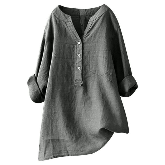 Razzly V Neck Shirt Women Tunic Shirts for Women to Wear with Leggings Three Quarter Sleeve Tops for Women Ladies T Shirt Tops Fall Shirt for Women Loose Colla Shirts for Women Sleeves Shirts(Grey,L)