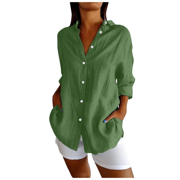 Razzly Western Shirts Women Loose Fitting Tops for Women Tunic Tee Shirts for Women Exercise Clothes for Women Plain Button down Shirts for Women Women Casual V Neck Tops V Neck T Shirts(Green,5XL)