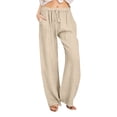 thumbnail image 1 of Razzly Wide Pants Waist Long Drawstring Casual Linen Elastic Women Leg Solid Pants Features: Womens Pants Casual Work Elastic Waist Womens Casual Dress Pants Leg Petite Women Petite Pants(Khaki,3XL), 1 of 5