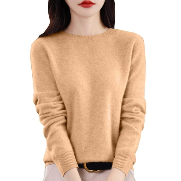 Razzly Women Casual Solid Color Bottoming Shirt Slim High Collar Knitted Long Sleeved Top(Gold,M)