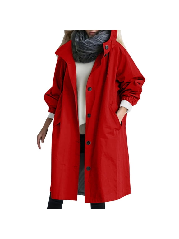 Women Loose Comfortable Hooded Coat Outwear Womens Elegant Windbreaker Wild Winter Women's Coat Windbreaker And Zip up Women's Insulated Cropped Womens Rain Jacket Water Full Womens(Red,5XL)