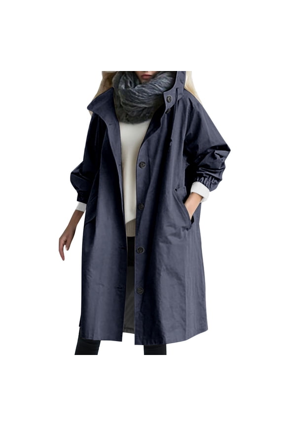 Women Loose Comfortable Hooded Coat Outwear Womens Elegant Windbreaker Wild Winter Women's Coat Windbreaker And Zip up Women's Insulated Cropped Womens Rain Jacket Water Full Womens(Navy,3XL)