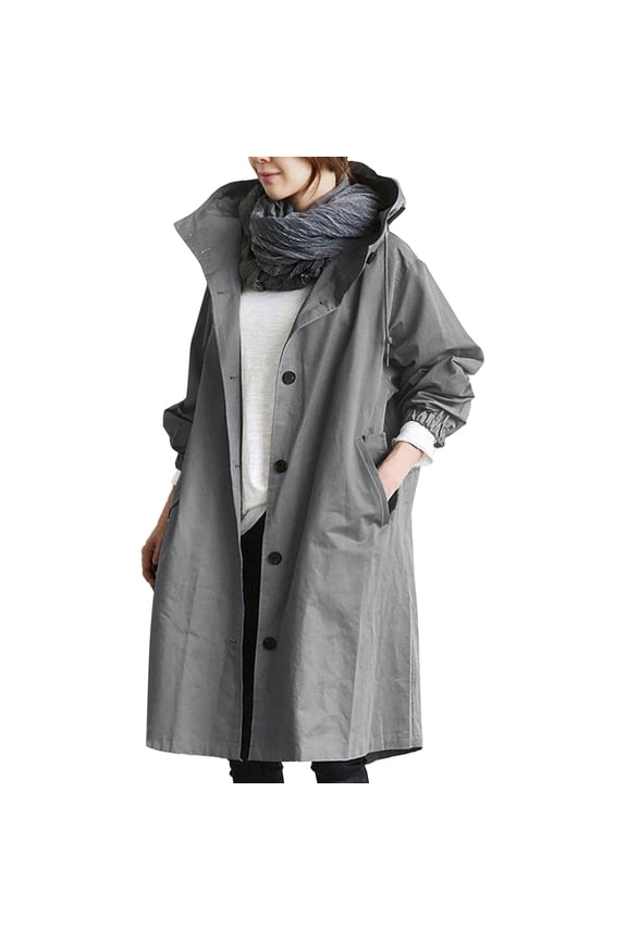 Women Loose Comfortable Hooded Coat Outwear Womens Elegant Windbreaker Wild Winter Women's Coat Womens Rain Proof Jacket Windbreaker Fashion Women Out Dry Jacket Windbreaker Coat(Grey,3XL)