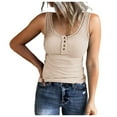 thumbnail image 1 of Razzly Women Sleeveless Top Casual Round Knit Shirt Vest Neck Solid Splice Tanks Button Vest Top Women Slim Fit Women 3xl Athletic Set Dress Shirts Women Spaghetti Strap Top Women Fashion(Beige,S), 1 of 5