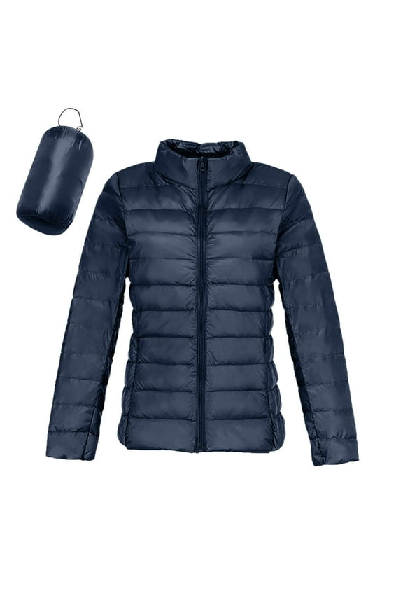 Women Warm Lightweight Hoodless Windproof Winter Coat With Recycled Insulation Winter Slim Short Hooded Warm White Down Coat Outerwear O Jacket Women Winter Rain Jacket Women Long(Navy,L)