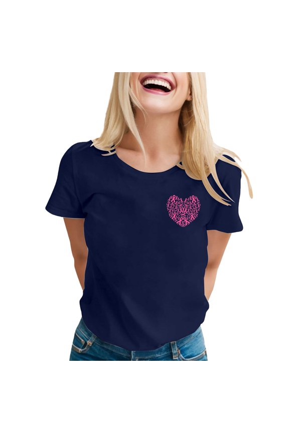 Women's Awareness T Shirts For Cancer Month Comfortable And Stylish Graphic Tee Ideal For Support And Solidarity For Everyday Wear Athletic Top Athletic Top Women Technical Shirts(Navy,XL)