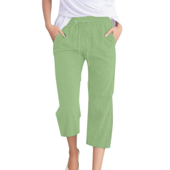 Razzly Women's Casual 7/8 Pants Solid Plain Weave Breathable Comfortable Lightweight Trousers for Everyday Wear(Light Green,M)