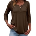 thumbnail image 1 of Razzly Women's Casual Button Down Short Sleeve Round Neck Basic T-Shirt - Soft Breathable Everyday Wear for Women(Coffee,S), 1 of 5