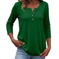 thumbnail image 1 of Razzly Women's Basic Casual Button Down Short Sleeve Round Neck T-Shirt Comfortable Soft Breathable Everyday Top for Spring and Fall(Dark Green,L), 1 of 5