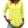 thumbnail image 1 of Razzly Women's Casual Button Down Short Sleeve Round Neck Basic T-Shirt - Soft Breathable Everyday Wear for Women(Yellow2,3XL), 1 of 5
