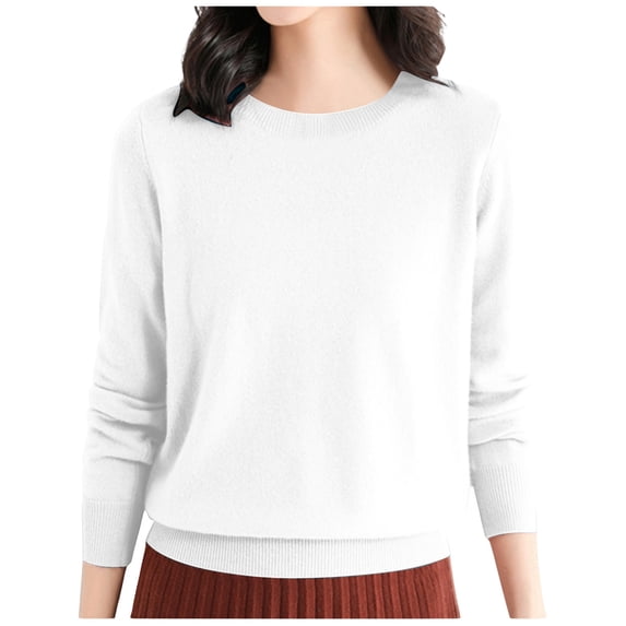 Razzly Women's Casual Crew Neck Solid Color Pullover Sweater - Comfortable Classic Knit for Everyday Wear and Versatile Style(White,S)