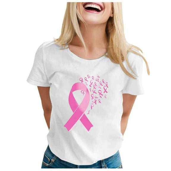Razzly Women's Casual T Shirts With Cancer Awareness Print Round Neck Short Sleeve Top For Everyday Wear In Spring And Summer Workout Shirts Loose Short Sleeve T Shirt for Women Womens Solid(White,L)