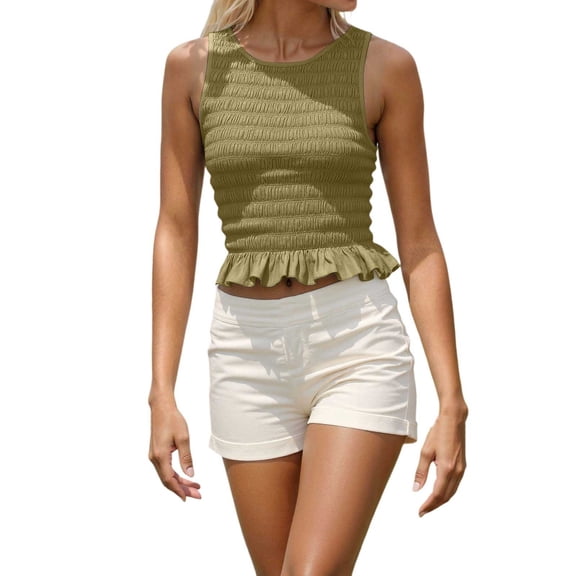 Razzly Women's Fashion Tank Top Casual Ruffle Hem Design Everyday Wear Spring Summer Basic Piece(Green,M)
