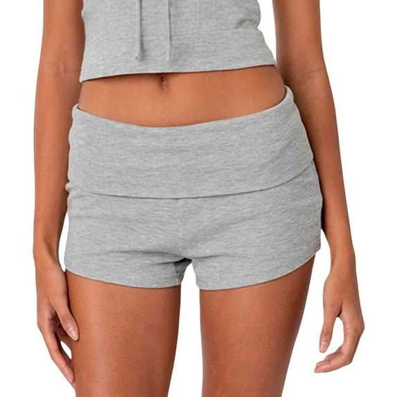 Razzly Women's Folding Waist Solid Color Short Base Skinny Low Rise Leggings under Skirt Shorts Workout Leggings for Women Shiny Workout Leggings Lou Lou And Co Printed Leggings for Women(Grey,XL)