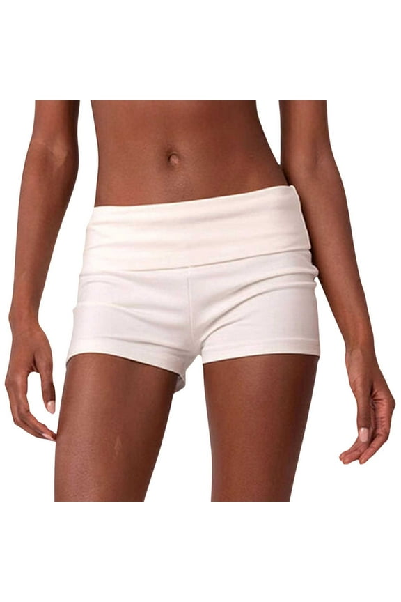 Women's Folding Waist Solid Color Short Base Skinny Low Rise Leggings under Skirt Shorts Workout Leggings for Women Shiny Workout Leggings Lou Lou And Co Printed Leggings for Women(White,M)